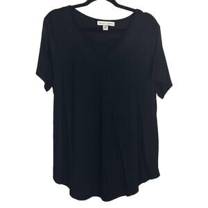 New York Laundry Women's Black Front Cross Mesh Short Sleeve V-Neck Stretch 1X